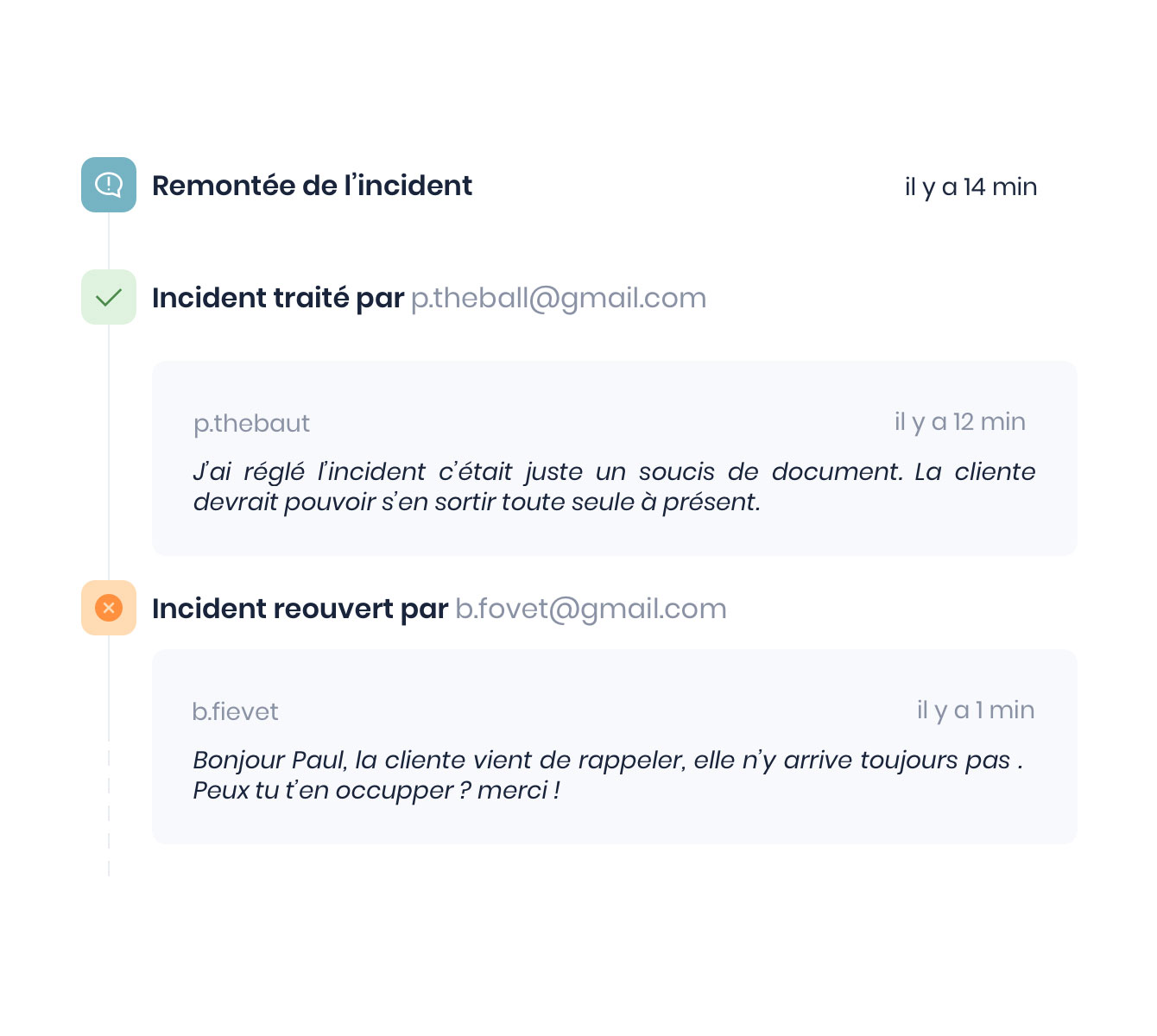 Pour assurer un suivi, les incidents sont historisés